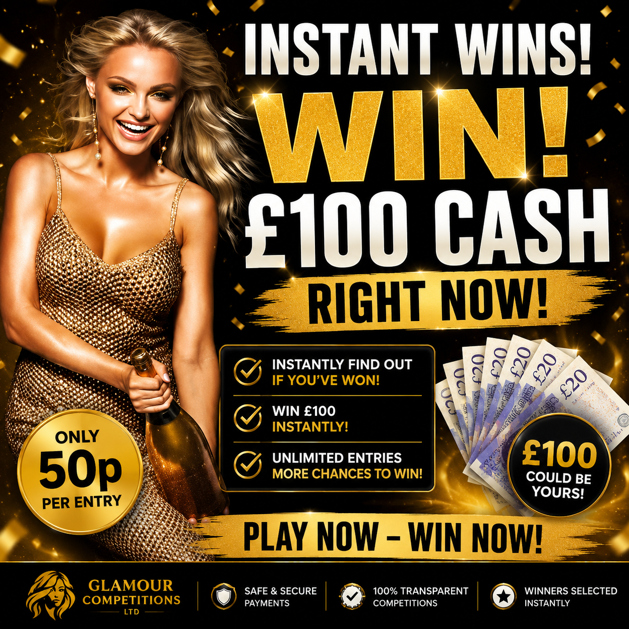 Instant Wins - Win £100 For Just 50p! 10 x £100 Prizes Must Be Won!