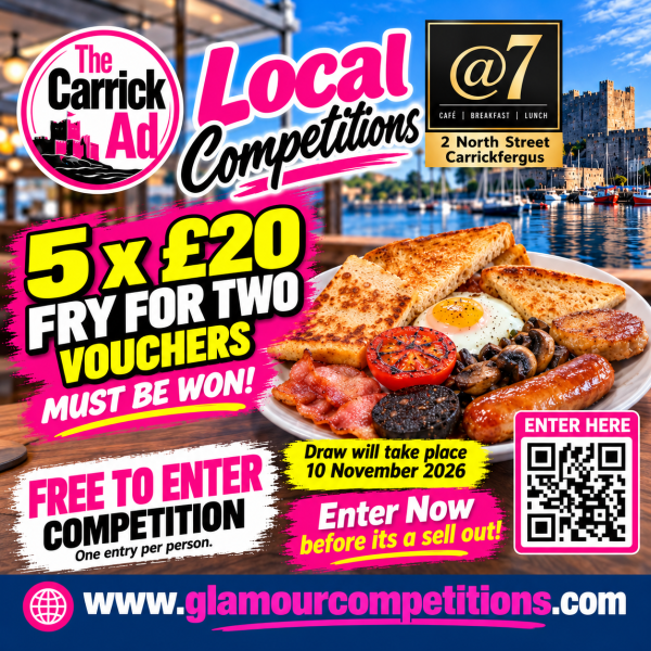 5 x £20 Fry for 2 Vouchers - @7 North Street Carrickfergus FREE to Enter